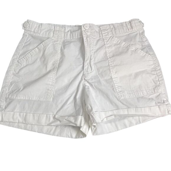Sanctuary Women's White Flat Front Slash Pockets Rolled Cuff Cargo Shorts Sz 10 - Picture 1 of 10